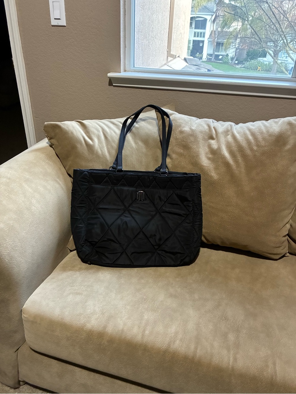 INC International Concepts Black Quilted Tote with Double Straps